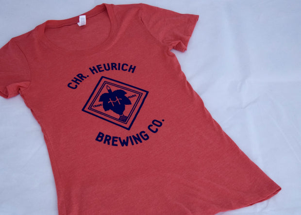 T-Shirt: Chr. Heurich Brewing Co. Logo - Womens Coral
